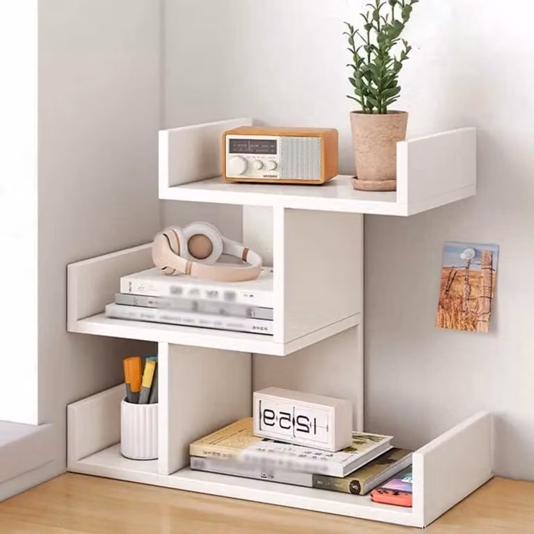 Witte houten hoekboekenplank met drie lagen - B/D/H: 34 x 16 x 35 cm