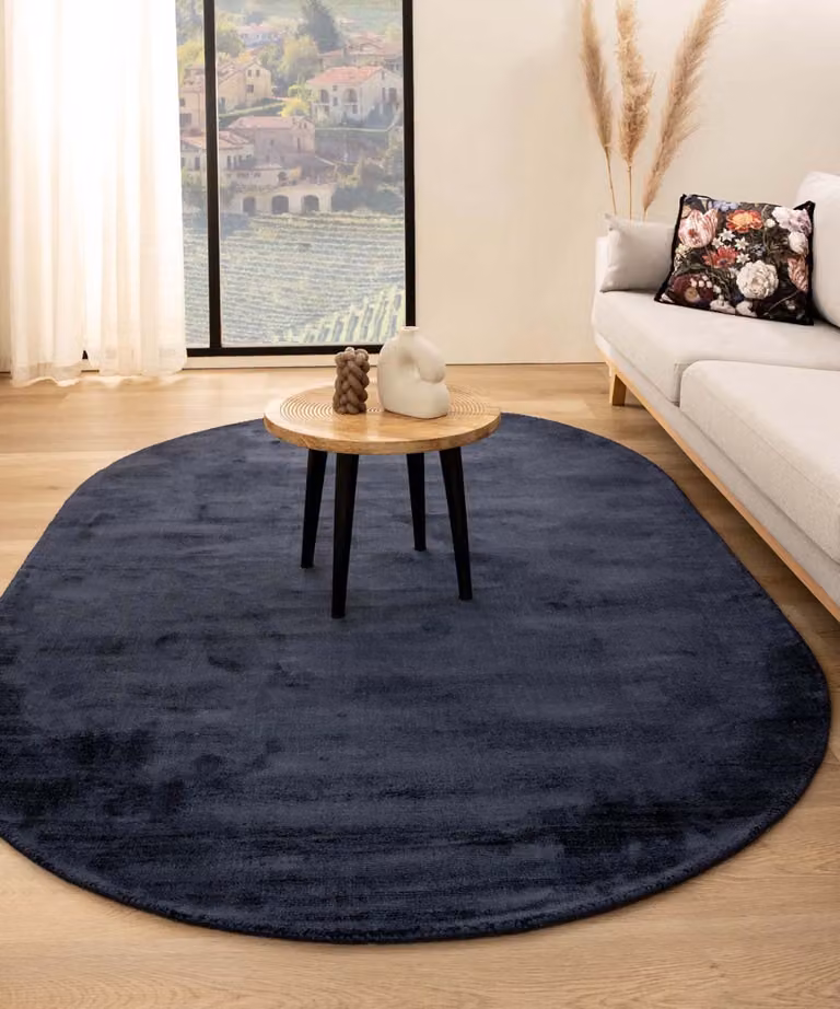 Glamour Viscose Vloerkleed Ovaal - Marineblauw - 160 x 240 cm