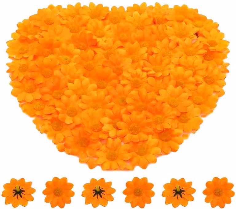 Nepbloemen Madeliefjes Oranje - 100 Stuks - Realistische Kunstbloemen voor Decoratie en Knutselen