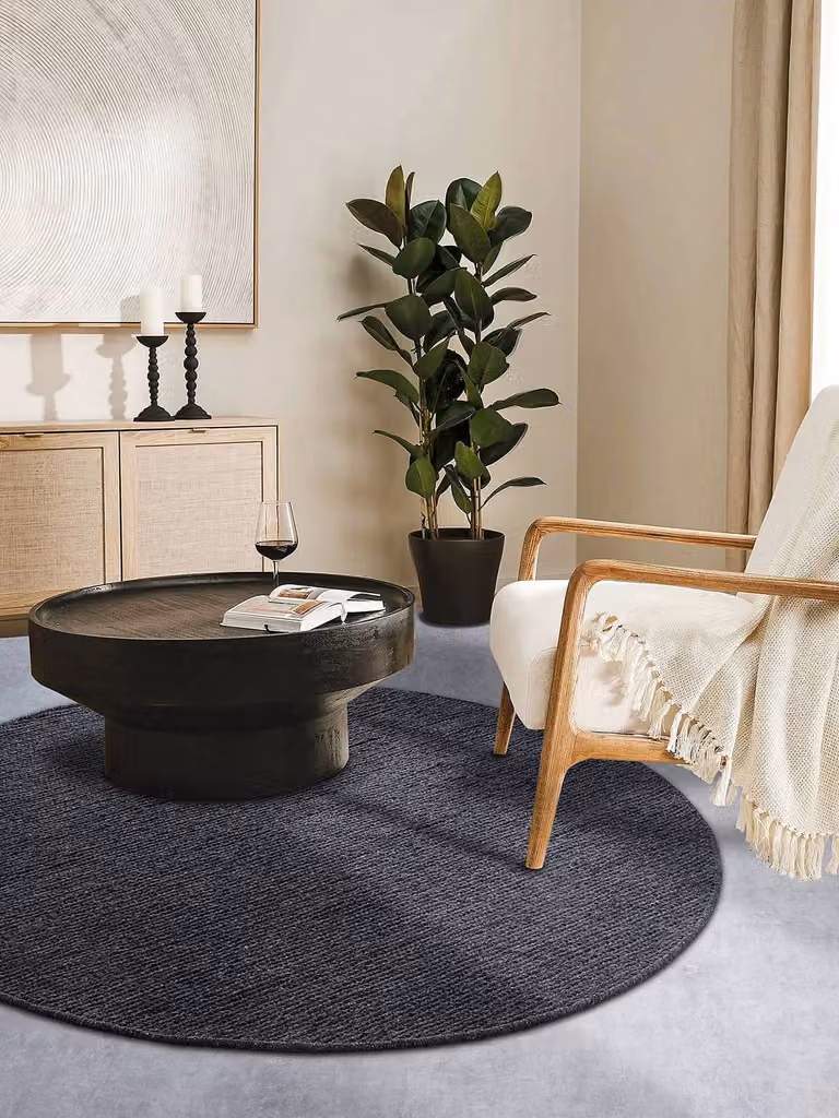 home24 Wollen vloerkleed Francois rond grijs/antraciet Ø 200 cm wol/katoen