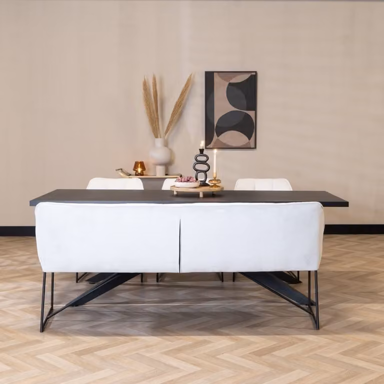 Scandinavische eetkamerbank Jelle wit textiel 220 cm