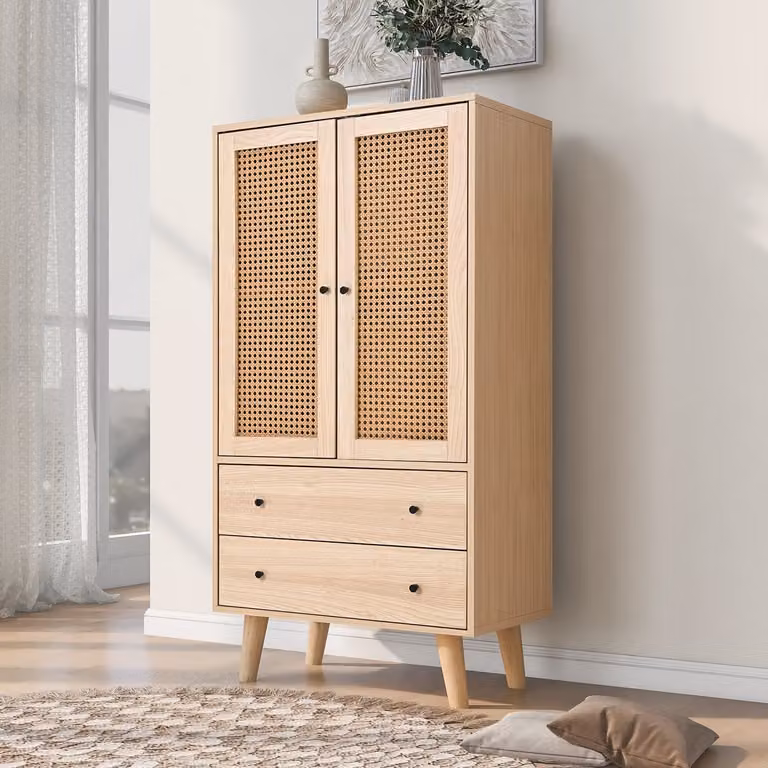 HAUSS SPOLE Dressoir Natuurlijk - Modern Kast met Deuren en Laden - B/D/H: 60 x 40 x 120 cm