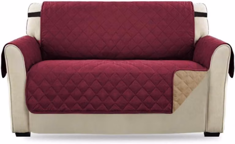 Waterafstotende gewatteerde bankhoes voor 2-zits sofa - Donkerrood - B: 228,6 cm x D: 190,5 cm