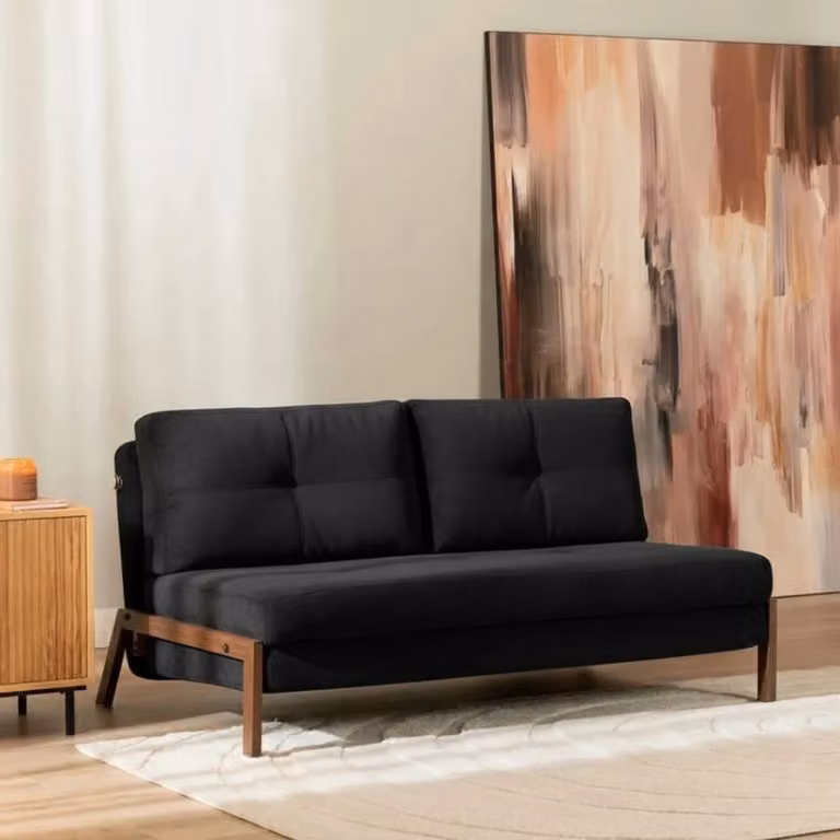 Mikko Velvet Slaapbank voor 2 personen - Zwart - Click-clack design met losse kussens