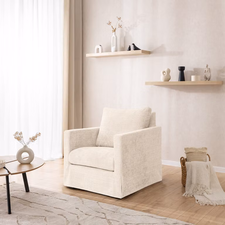 home24 Extra hoes voor fauteuil Chenille Cristy beige B: 84 cm, D: 89 cm, H: 95 cm