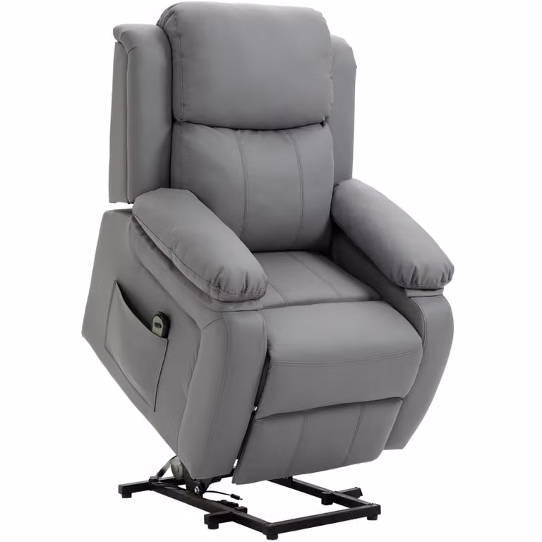 HOMCOM Elektrische Opsta-Fauteuil met Afstandsbediening en Voetensteun, Kunstleer, Grijs