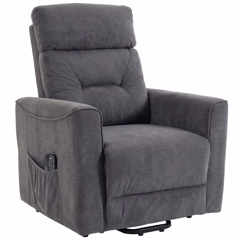 HOMCOM Elektrische relaxstoel met opsta-hulp, massage en warmte, donkergrijze chenille fauteuil met pocketveren