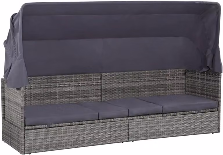 Grijs tuinbed met luifel en schuifdak van polyrotan en staal, 205 x 62 cm