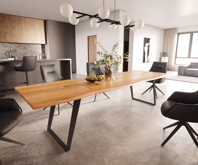 DELIFE Eettafel Edge Live-Edge Eiken en Metaal, Bruin/Zwart, B: 300 cm, D: 100 cm, H: 75 cm