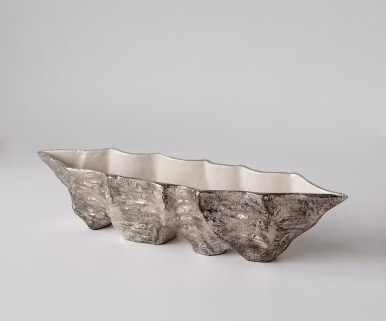 DELIFE Riffa Handgemaakte Aluminium Schaal in Platin Opal B: 70 cm, D: 16 cm, H: 15 cm