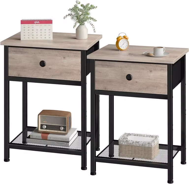 Industriële Nachtkastjes Set Grijs - B/D/H: 40 x 30 x 55 cm