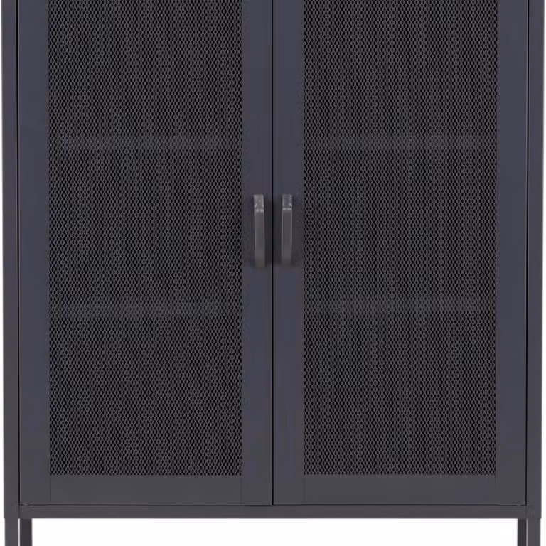 QUVIO Lage Kast - Industriële Stijl - Grijs Staal - Metalen Mesh Deuren - B/D/H: 101,5 x 40,0 x 80,0 cm