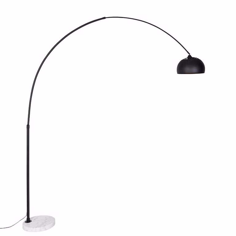 Qazqa Moderne Booglamp Zwart en Wit met Marmeren Voet en Dimbare Verlichting