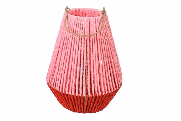 Countryfield windlicht con Bea roze met rood, 27 cm