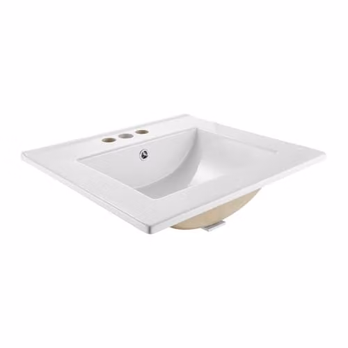 VEVOR Semi-inbouw wastafel, rechthoekige witte keramische handwastafel met overloop en 3 kraangaten, B/D: 51,0 x 46,5 cm
