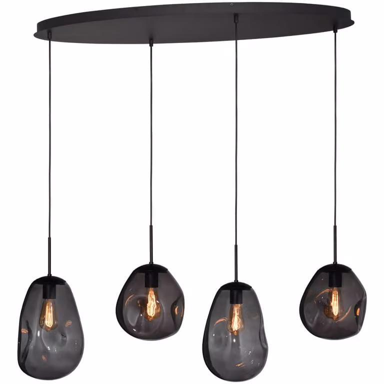 Masterlight Hanglamp Lava Oval met 4 rookglas lampen in grijs en zwart