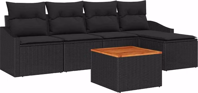 vidaXL Tuinset met 6 zitplaatsen van polyrotan, zwart