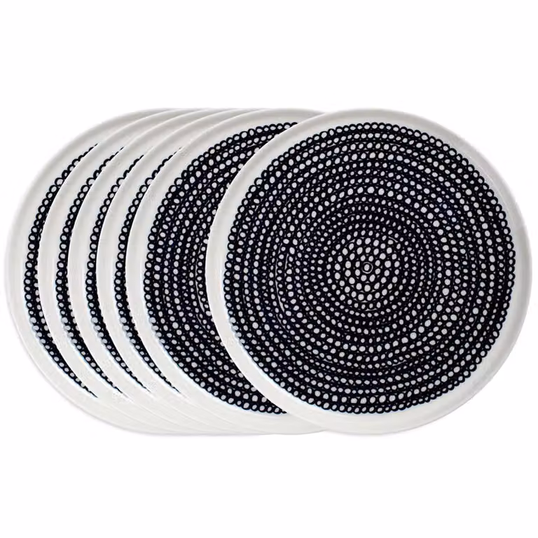 Marimekko Räsymatto bord 20 cm zwart met kleine stippen 6-pack