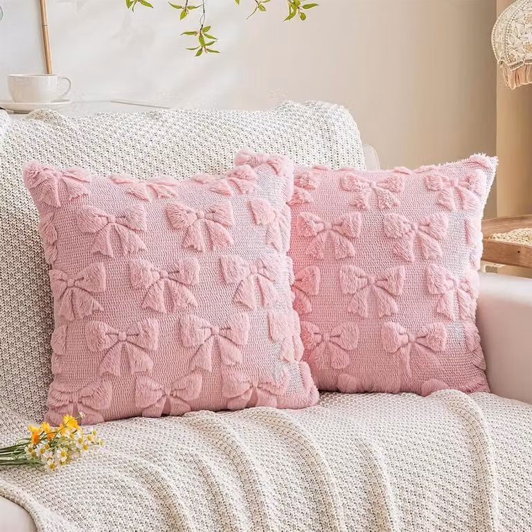 Decoratieve Roze Pluche Kussenhoezen 45x45 cm - Zachte Boho Kussens voor Woonkamer, Slaapkamer en Balkon