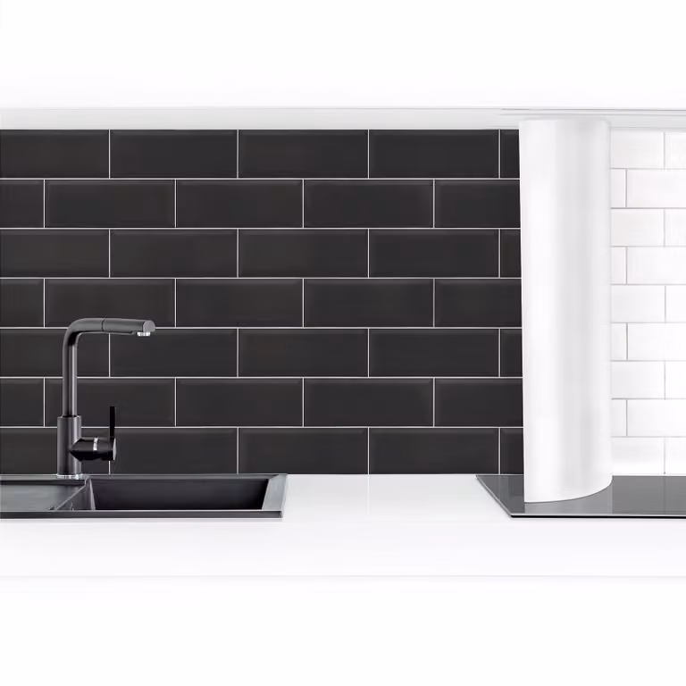 home24 Keukenachterwand Tegels Premium Zwart Glanzend Breedte: 60 cm, Hoogte: 250 cm