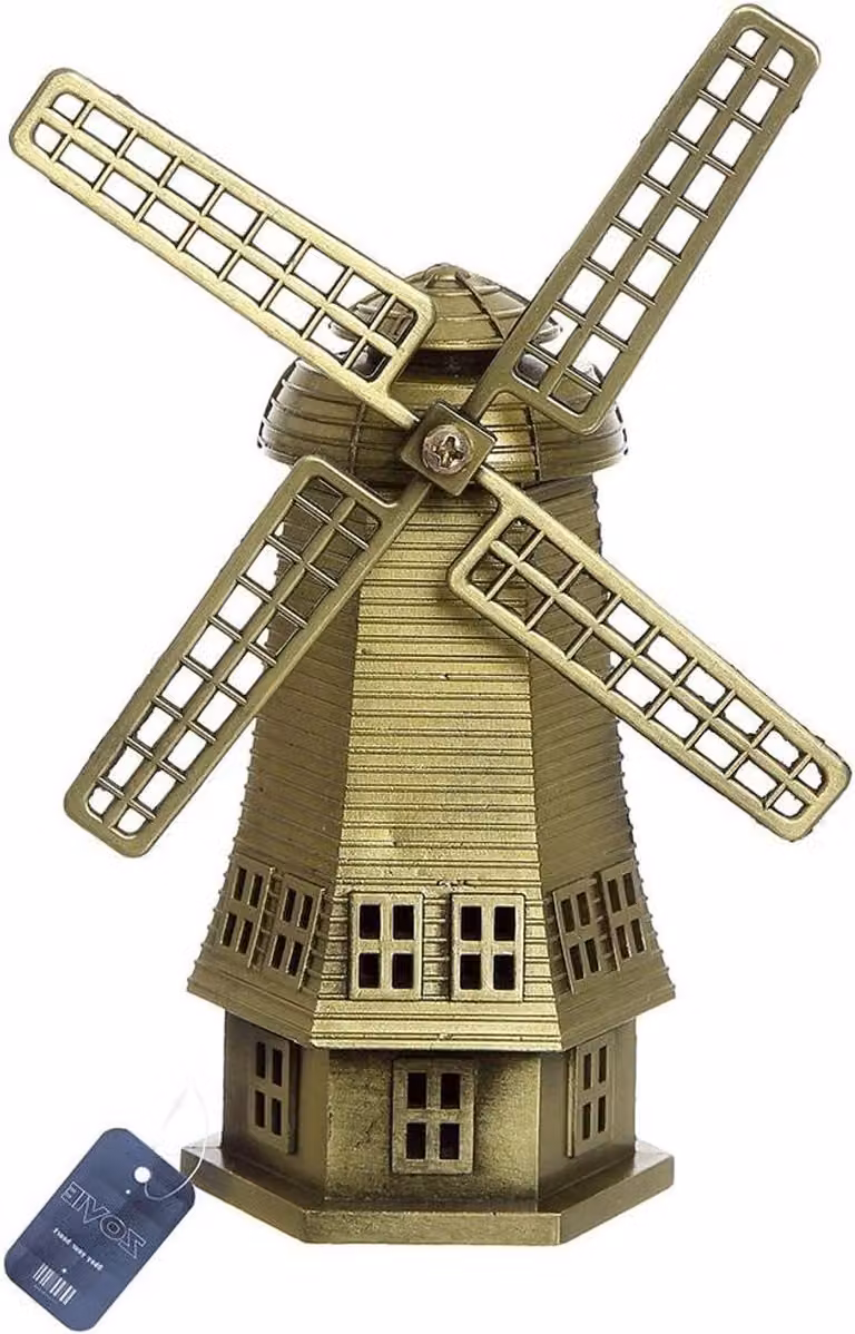 Metalen Windmolen Beeld Brons Paars - Koperen Decoratie voor op Tafel - Hoogte: 17,78 cm