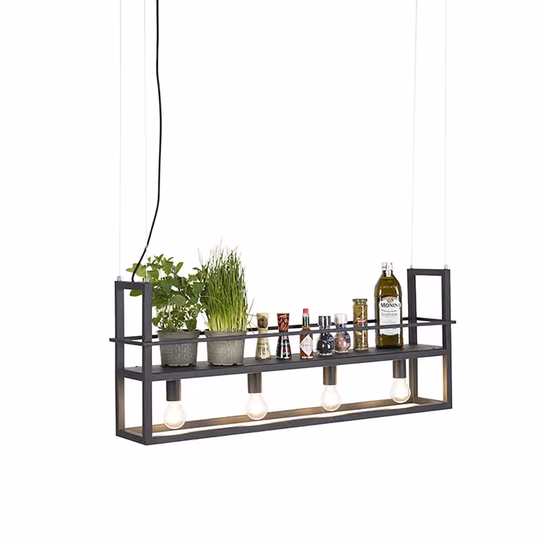 Qazqa Cage Rack Smart hanglamp zwart met rek en 4 Wifi A60 ledlampen