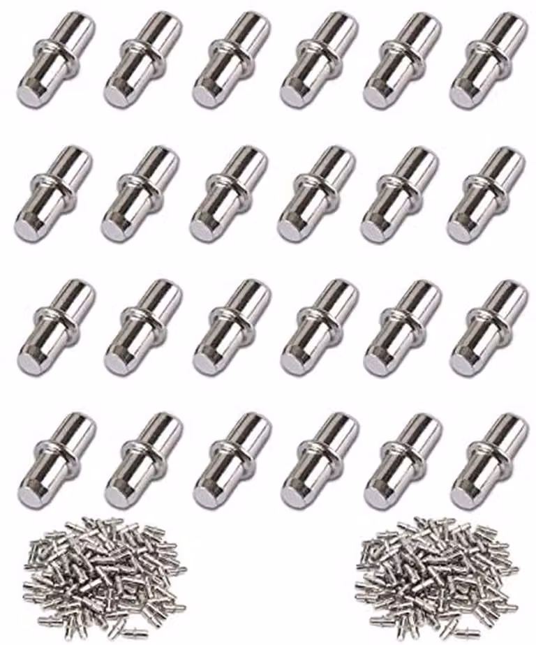 Set van 100 zilveren metalen plankdragers met een diameter van 5 mm voor kasten en garderobes