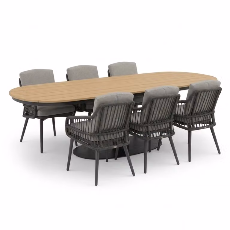 LUX outdoor living Panama Alicante dining tuinset voor 6 personen in antraciet, polywood en wicker, 260 cm