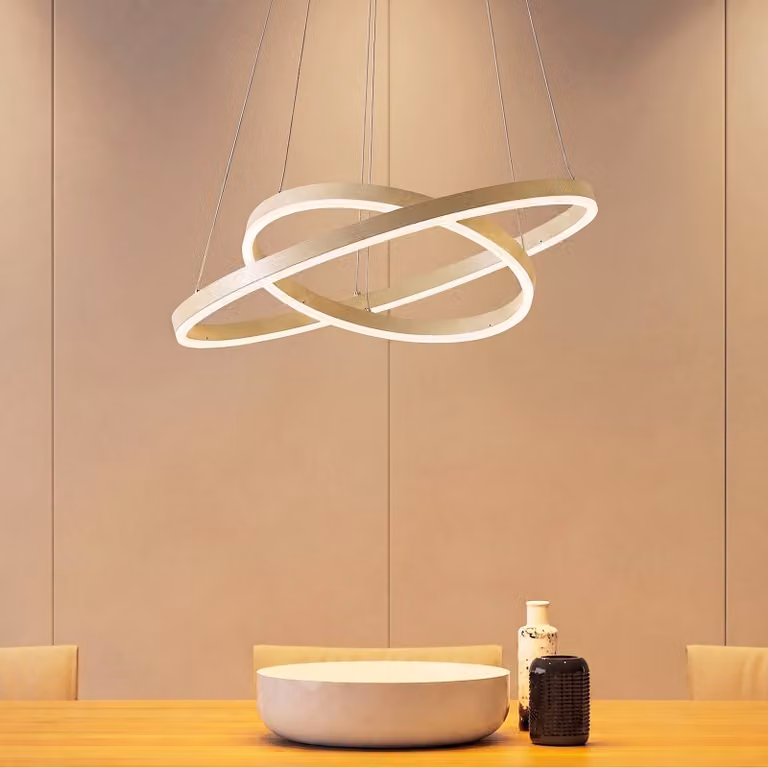 Arcchio Albiona LED hanglamp met 2 ringen, beige/wit, modern design voor woonkamer, keuken of eetkamer