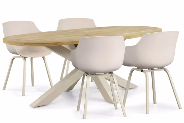 Lifestyle Garden Furniture Salina/Brookline eettafelset van behandeld teak met beige kussens, 200 cm