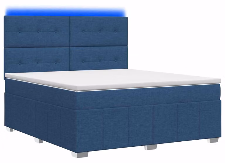 vidaXL LED boxspringbed met matras, blauw, gestoffeerd, 160 x 200 cm, met onderbedverlichting en USB-oplaadpoort