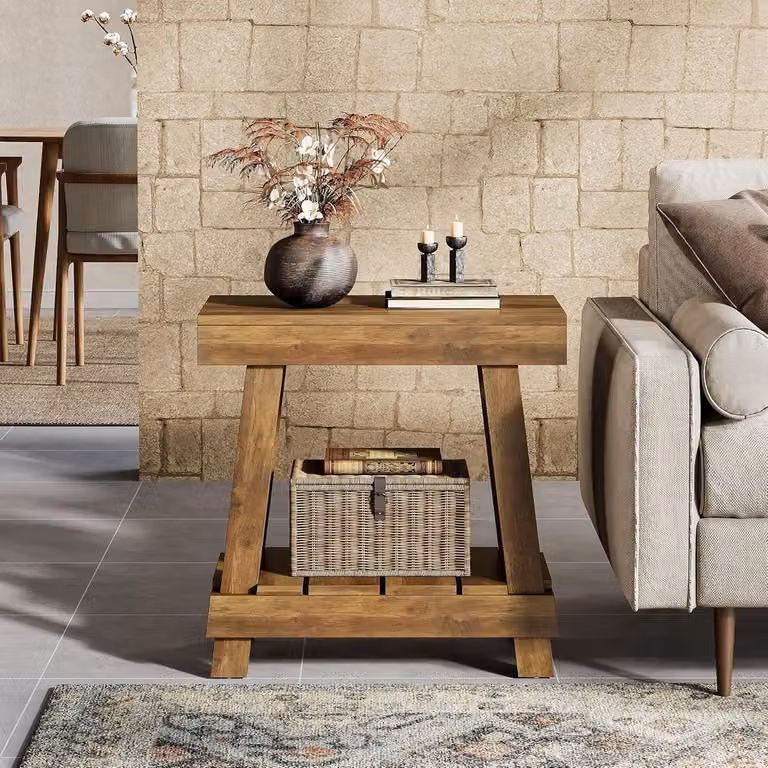 Little Trees Eindtafeltje met 2-tier opbergplanken in landelijke stijl voor de woonkamer, slaapkamer of home office