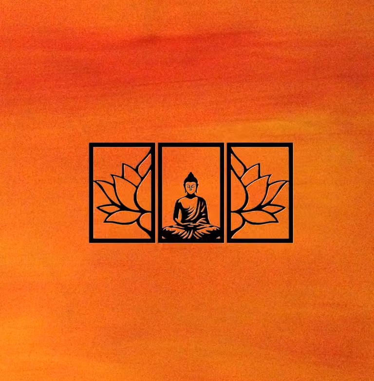 Djemzy Raampaneel Mediterende Boeddha met Lotus - 3-delig - Zwart MDF