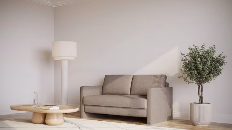 BRUNO slaapbank in taupe grijs-beige met massief hout en pocketvering, 140 cm