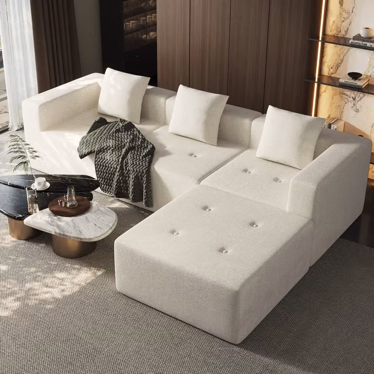 Lexzurn Modulaire L-vormige Hoekbank met Slaapfunctie - Wit