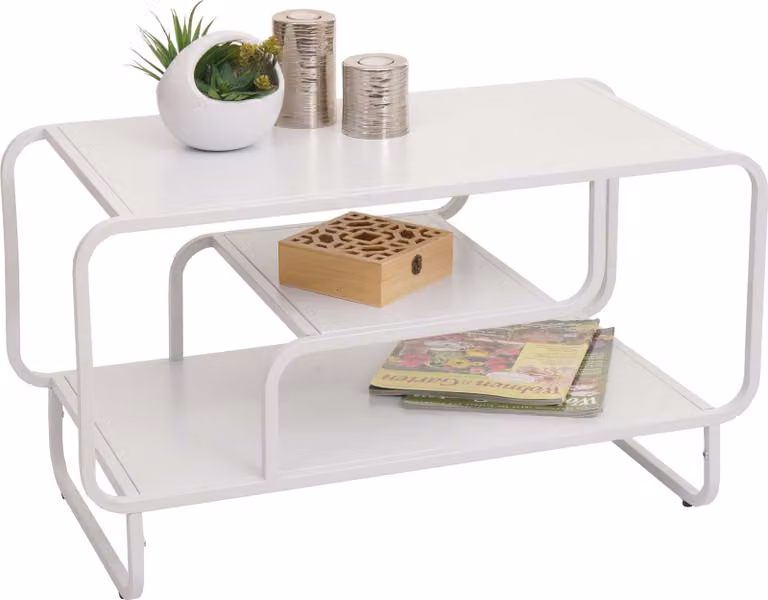 Mendler Salontafel HWC-O49 in industriële stijl met 3 opbergvakken, wit, B: 80 cm, H: 45 cm, D: 40 cm
