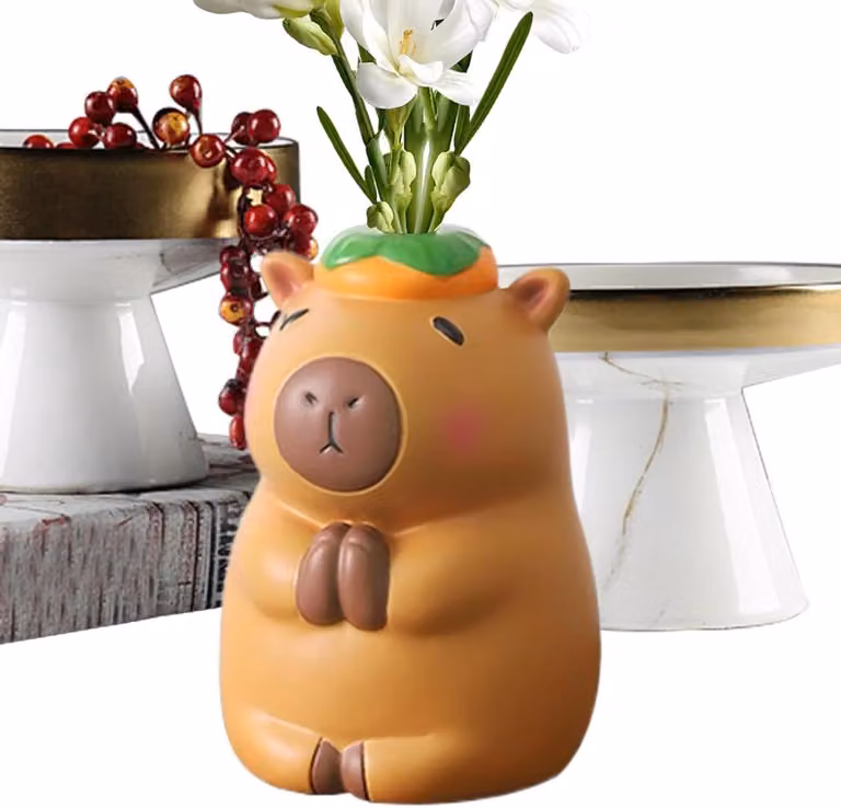 Bruine Bloemenvaas Capybara - Handgepolijste Plantenpot voor Tafeldecoratie - Hoogte: 17 cm