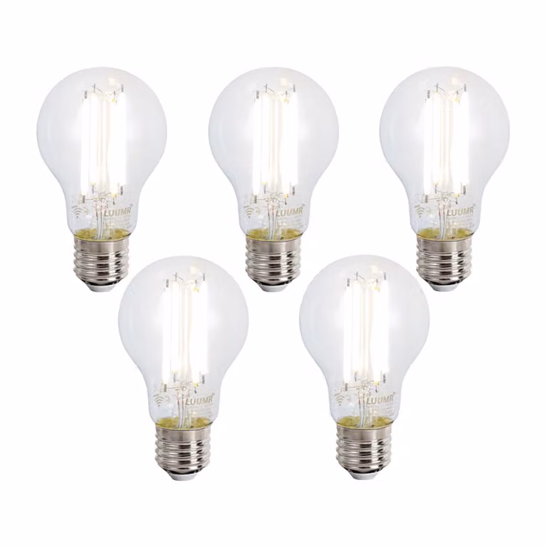 LUUMR Set van 5 Smart E27 Filament LED lampen, Dimbare LED, Transparant, 7W, 806 lm