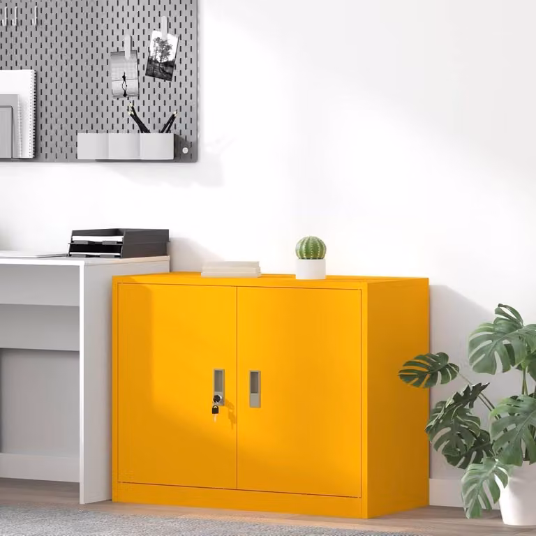 Mosterdgele stalen opbergkast met afsluitbare deuren voor kantoororganisatie B/D/H: 90 x 40 x 70 cm