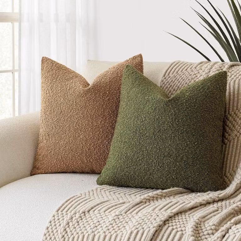 Set van 2 Bouclé Kussenhoezen 40x40 cm - Zachte, Effen Sierkussens voor Woonkamer en Slaapkamer