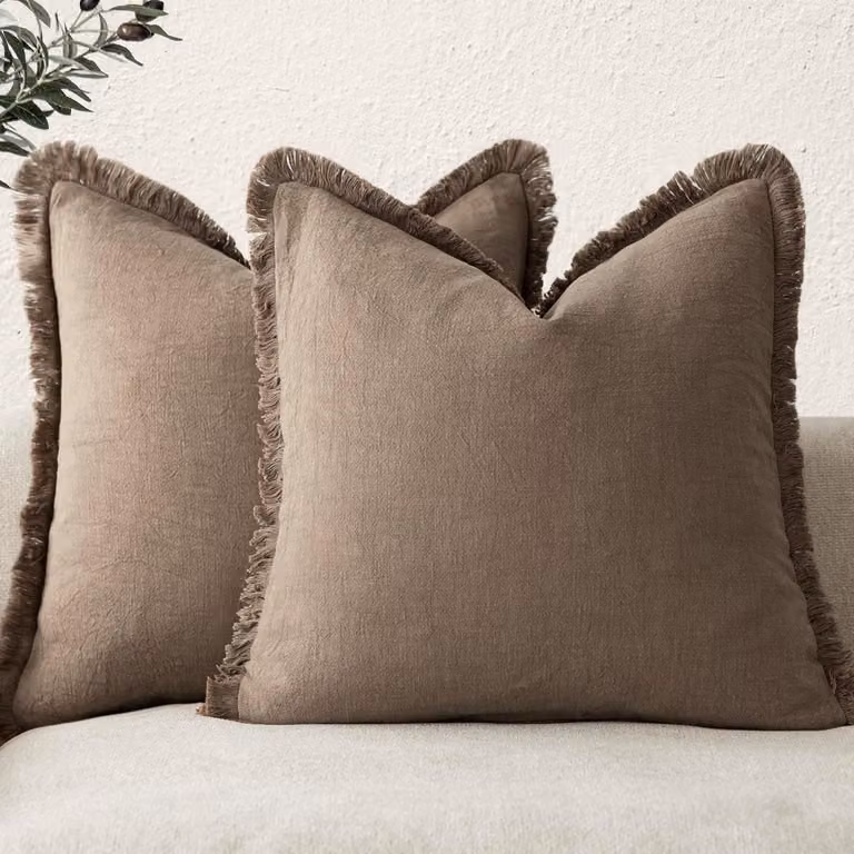 SnelShoppen Set van 2 Decoratieve Linnen Kussenhoezen met Franje - Boho Farmhouse Kussen Covers met Tassels