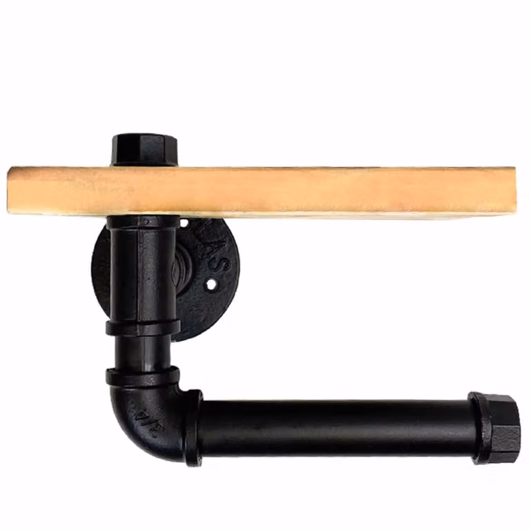 QUVIO Wc rolhouder met plank van staal en hout