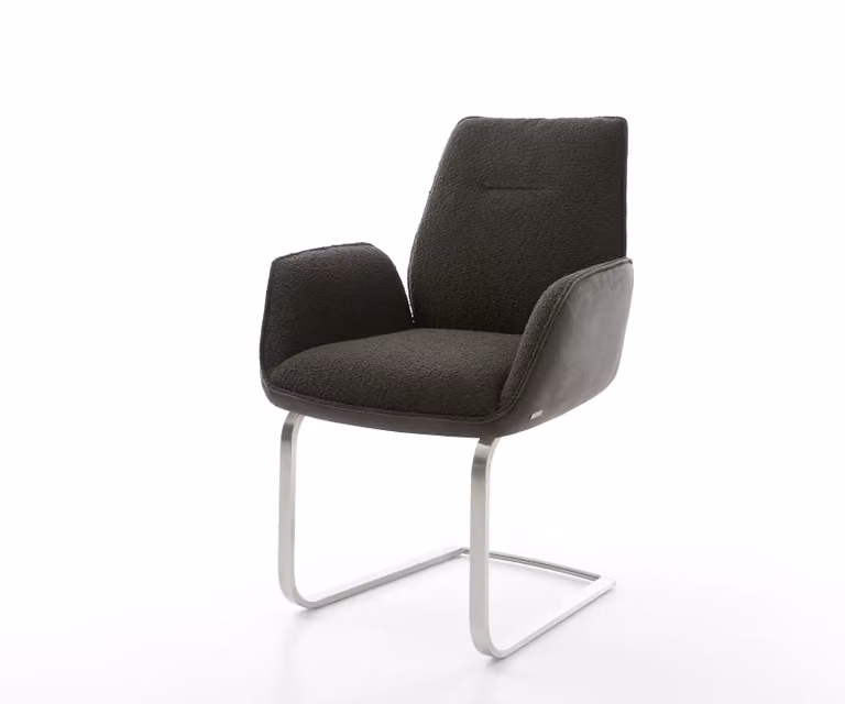 DELIFE Sledemodel Zoa-Flex Stoel in Zwart met Zilveren Details en Microfibre Boucle Bekleding