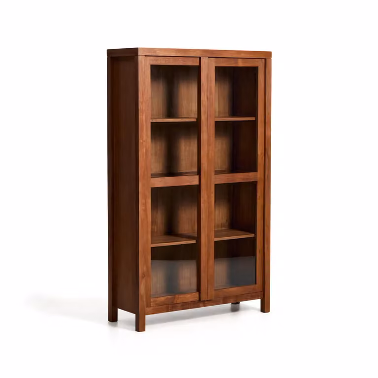 Kave Home Vitrinekast Norani van Acaciahout met Glazen Deuren, Bruin, Hoogte: 185 cm, Breedte: 110 cm