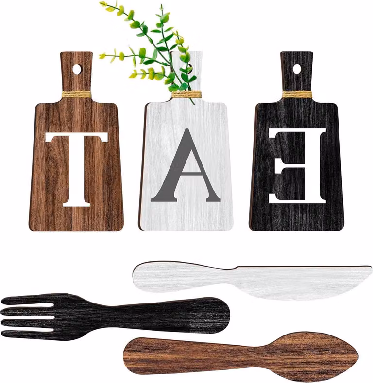Set van 6 rustieke houten snijplanken voor keuken decoratie in zwart, wit en bruin