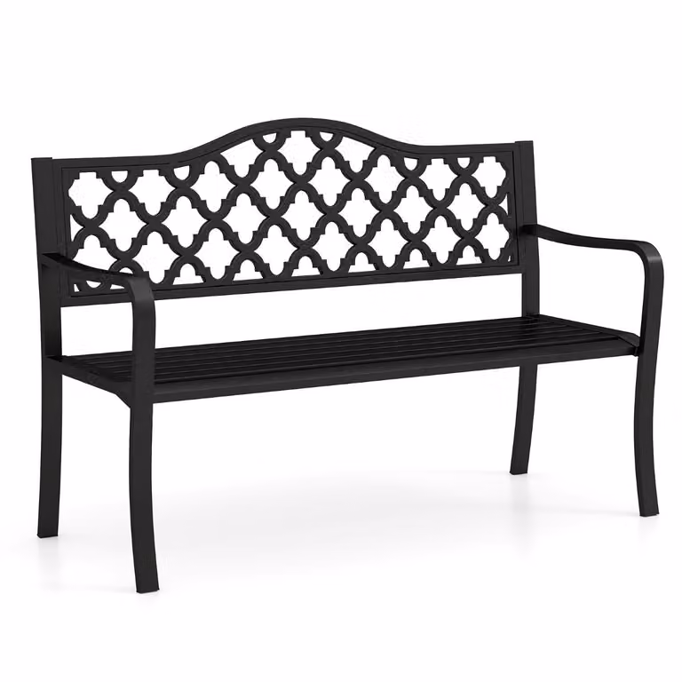Costway Tuinbank Metaal Zwart Weerbestendige Zitbank voor 2 Personen met Rugleuning en Armleuningen B/D/H: 128 x 54 x 89 cm