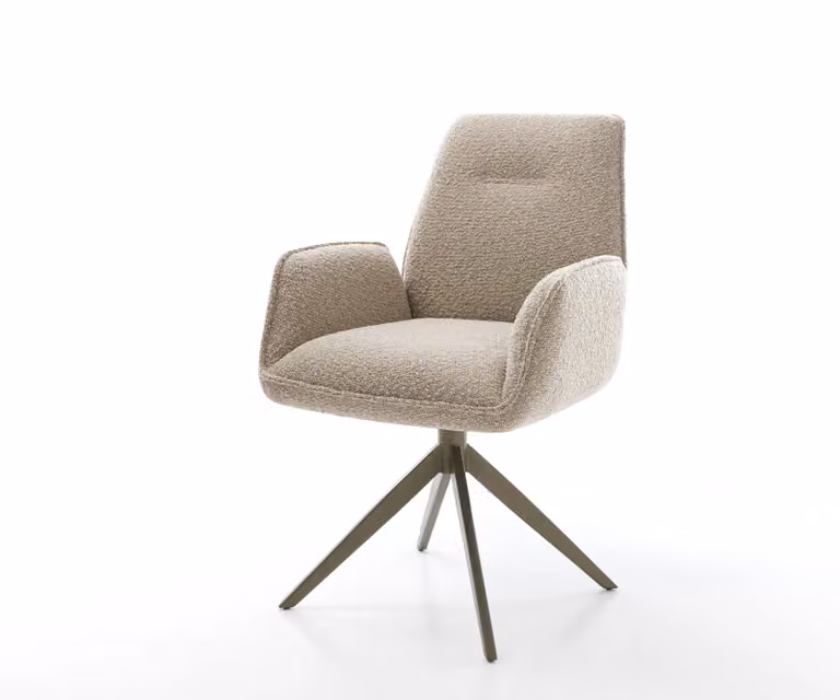 DELIFE Zoa-Flex Draaistoel met Bouclé Bekleding in Beige/Bruin en Titanium Kruisframe