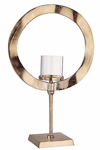 J-Line Windlicht Rond Voet Aluminium Goud Large voor Kaarsen en Tealights
