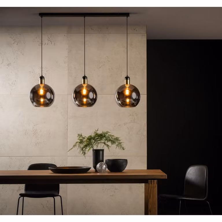Lucide Julius 3-lichts hanglamp - Grijs/Zwart - Glas/Metaal