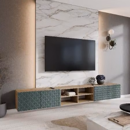 MargaretHadas24 Cali IV TV-kast, modern hangend tv-meubel voor de woonkamer, groen, Breedte: 300 cm